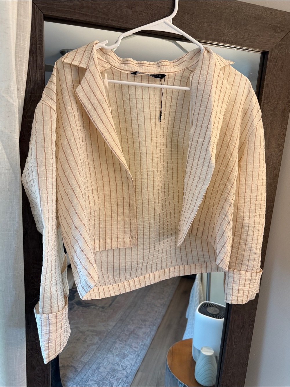 Zara Cream Top with Rust Pinstripes